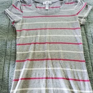 Ambiance girls gray magenta and white striped t-shirt size small